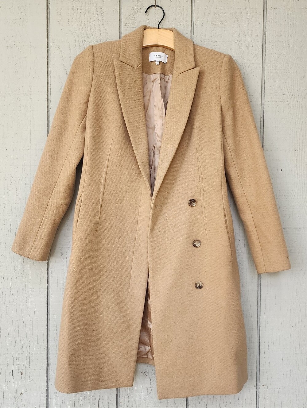 Reiss Santhia Wool Blend Mid Length Coat Camel Sz 2 - Picture 5 of 15